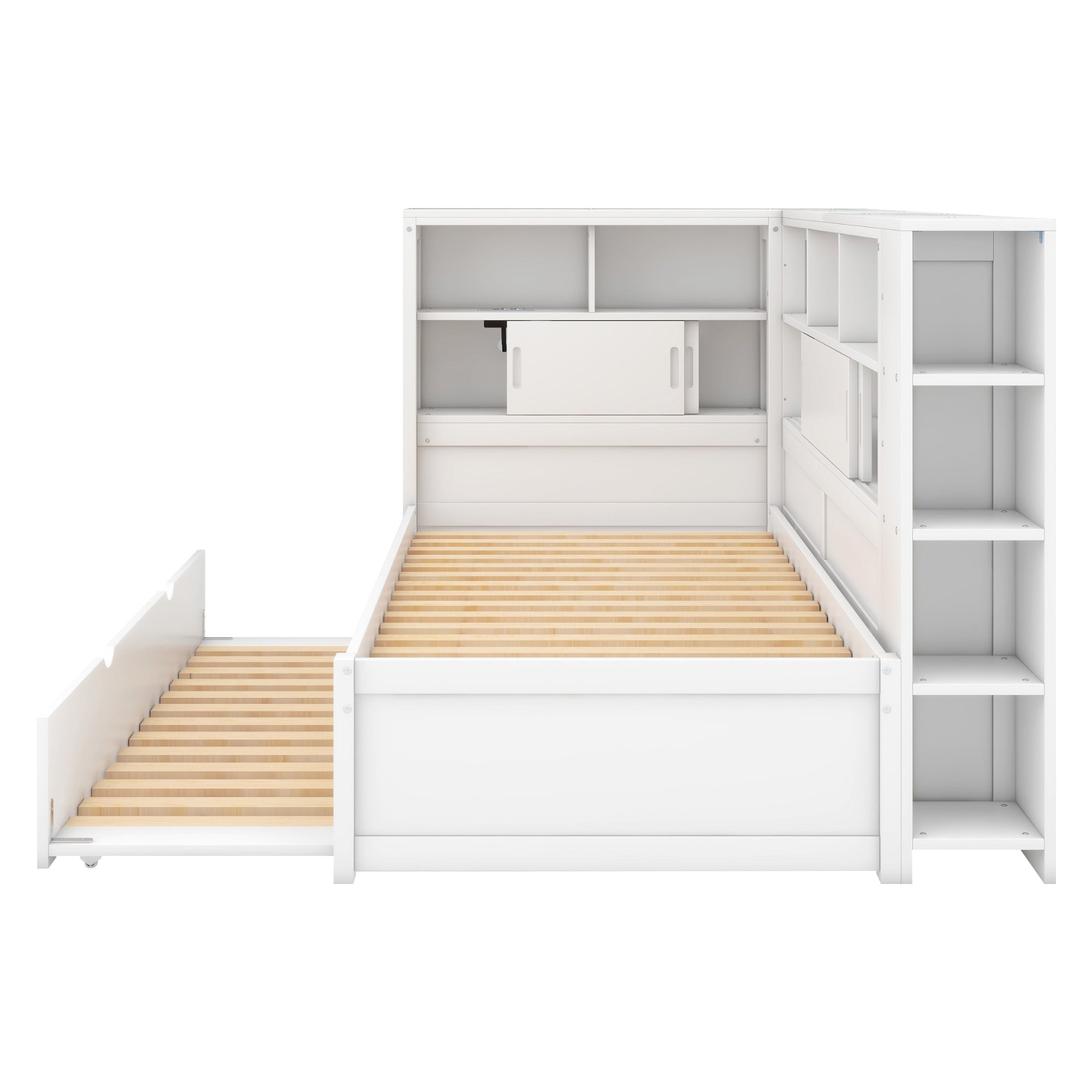 Daybed 90x200cm Pull-out Bed Storage USB - White Chipboard