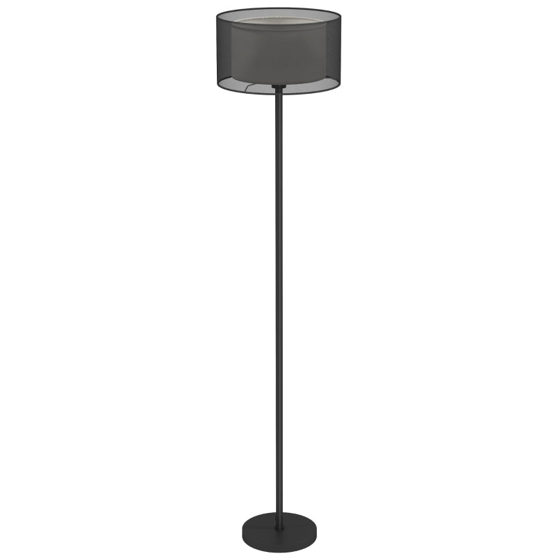 Floor lamp with E27 socket, two-tone fabric lampshade, foot switch, black