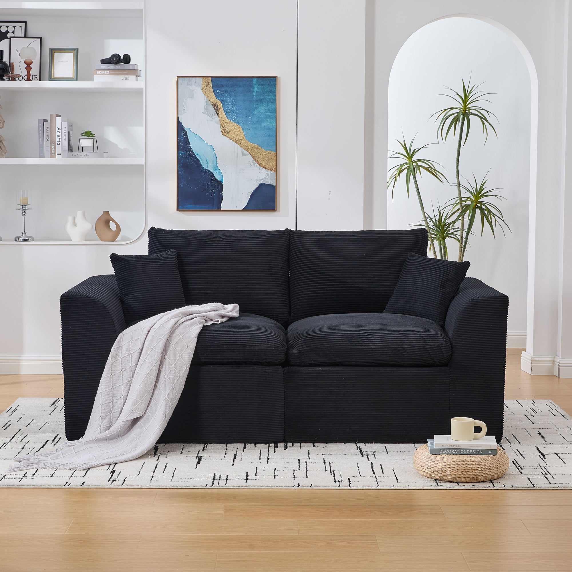 Modern Two-Seater Sofa, Nordic-Style Comfortable with Cushions, Fabric