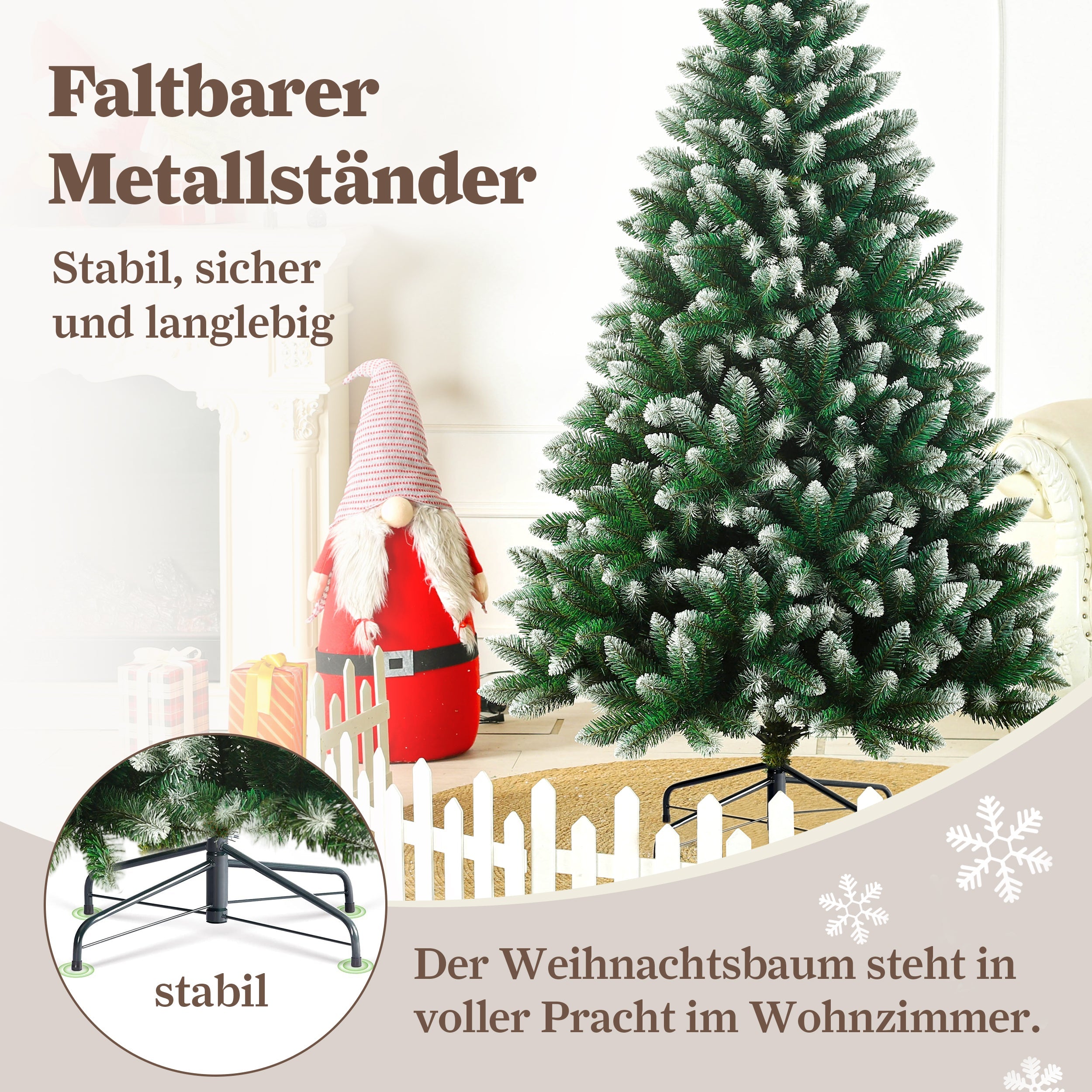 Artificial Christmas Tree, 180cm, 800 Tips, with String Lights, Natural Style