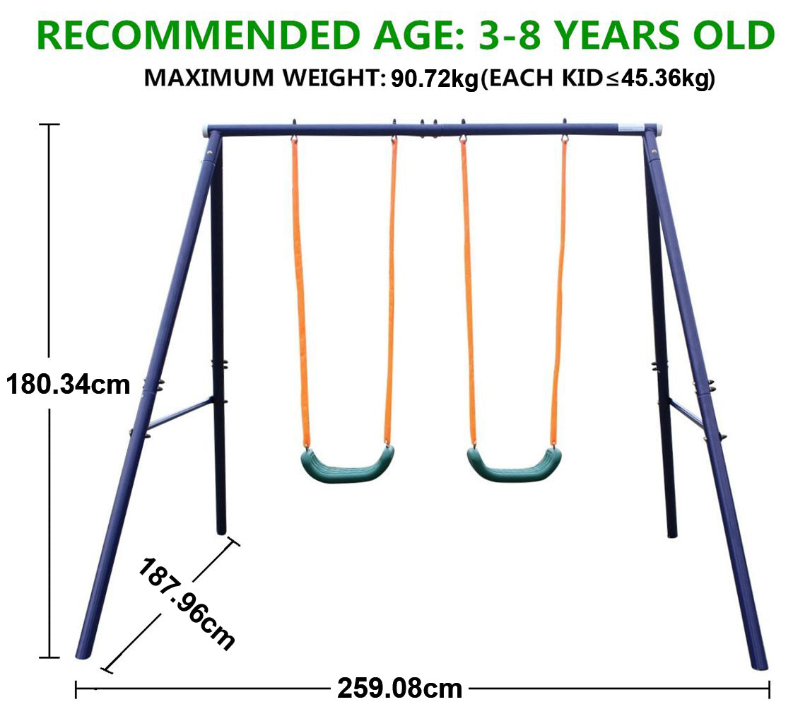 Double Swing Set for Children Aged 3-8, 90kg Capacity, Sturdy Metal Construction