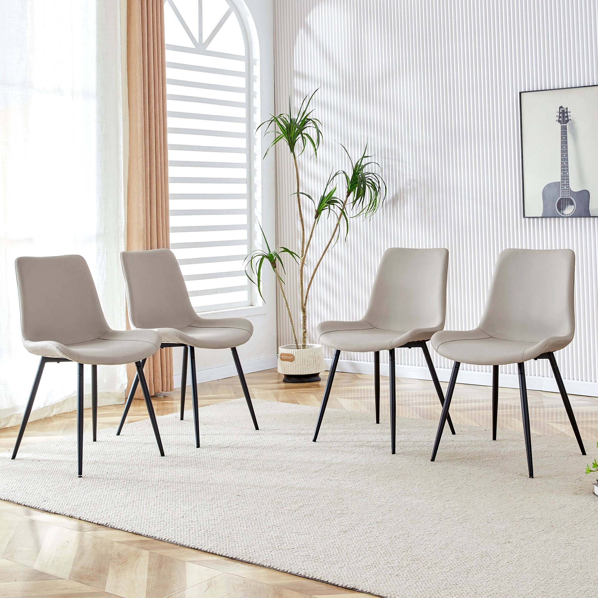 4-Piece Dining Chair Set Modern Wide Seat Non-Slip Metal Legs - Faux Leather