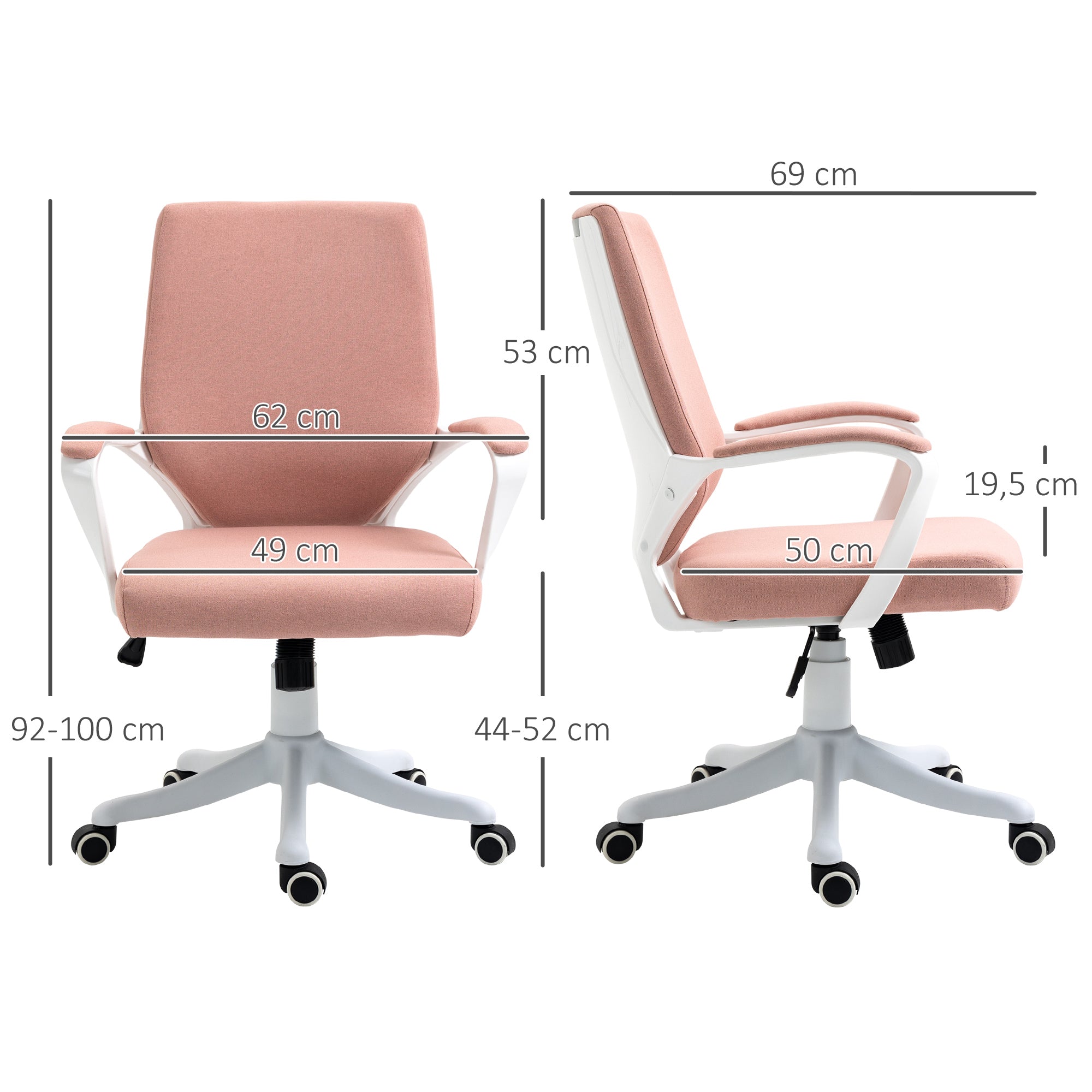 Ergonomic Office Chair, Lumbar Support, Adjustable, Rocking Function - Pink