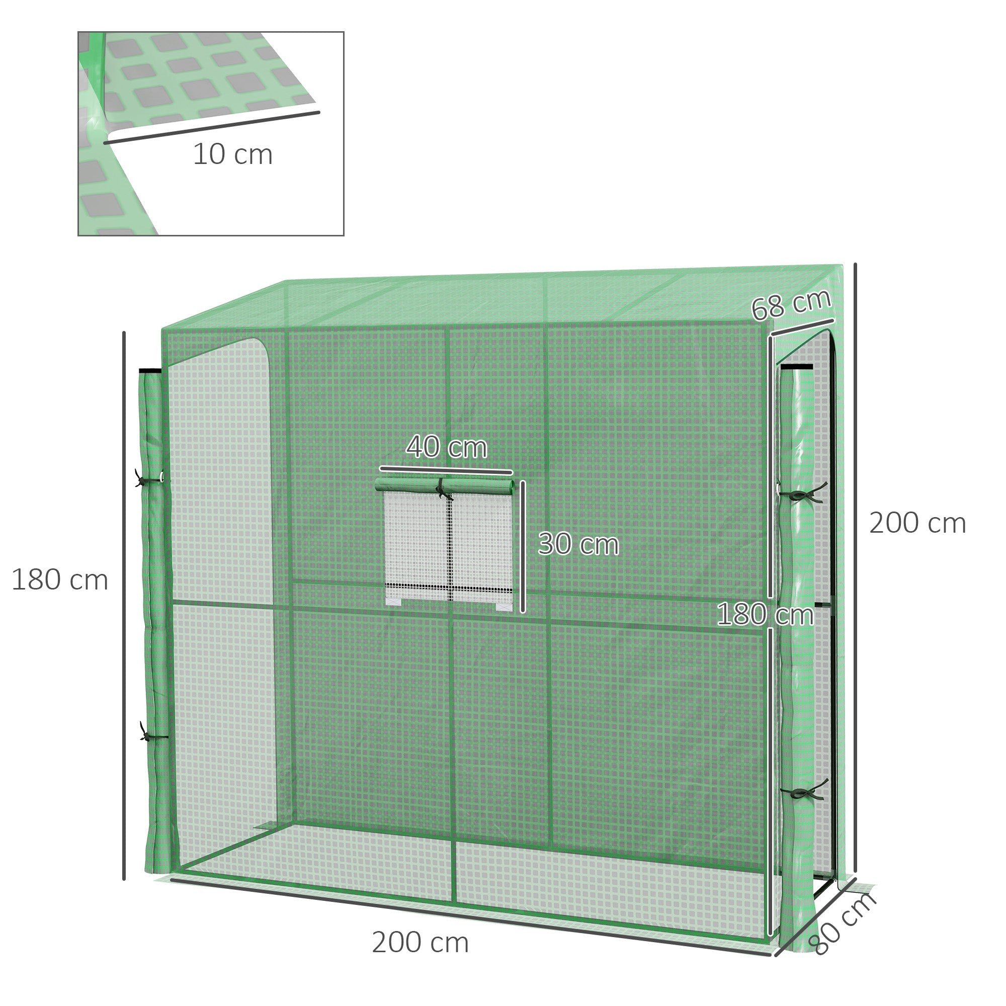 Greenhouse Tomato House Windproof 2 Doors Side Window UV Protection PE Green