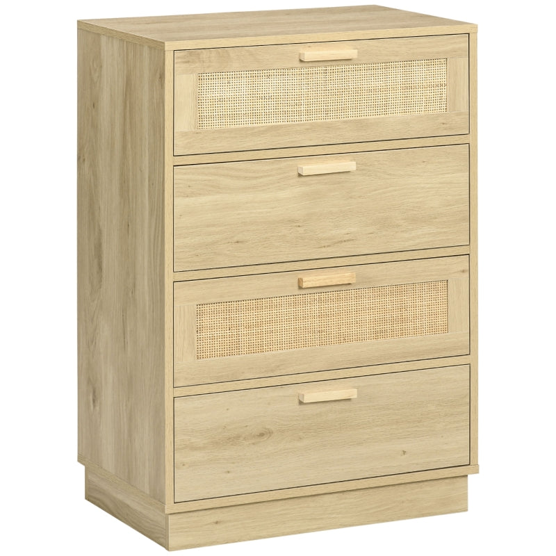 Chest of Drawers Four Rattan Weave Panel Wood-Effect