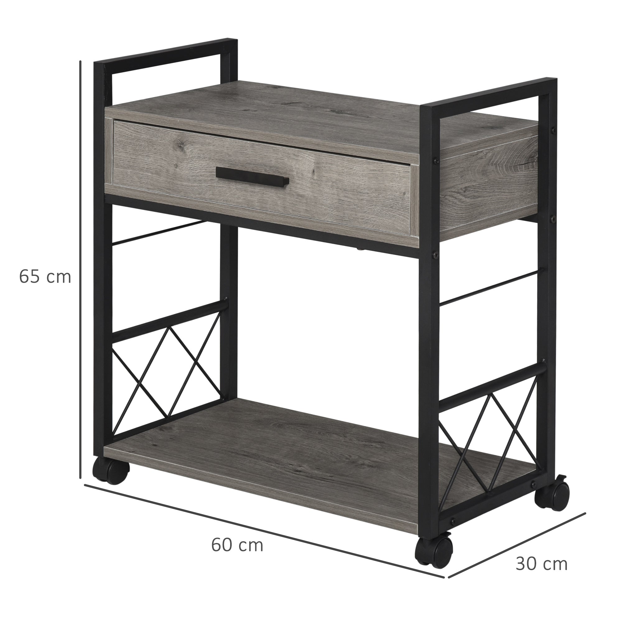 Side Table Serving Cart with Wheels, Drawer Storage, Grey