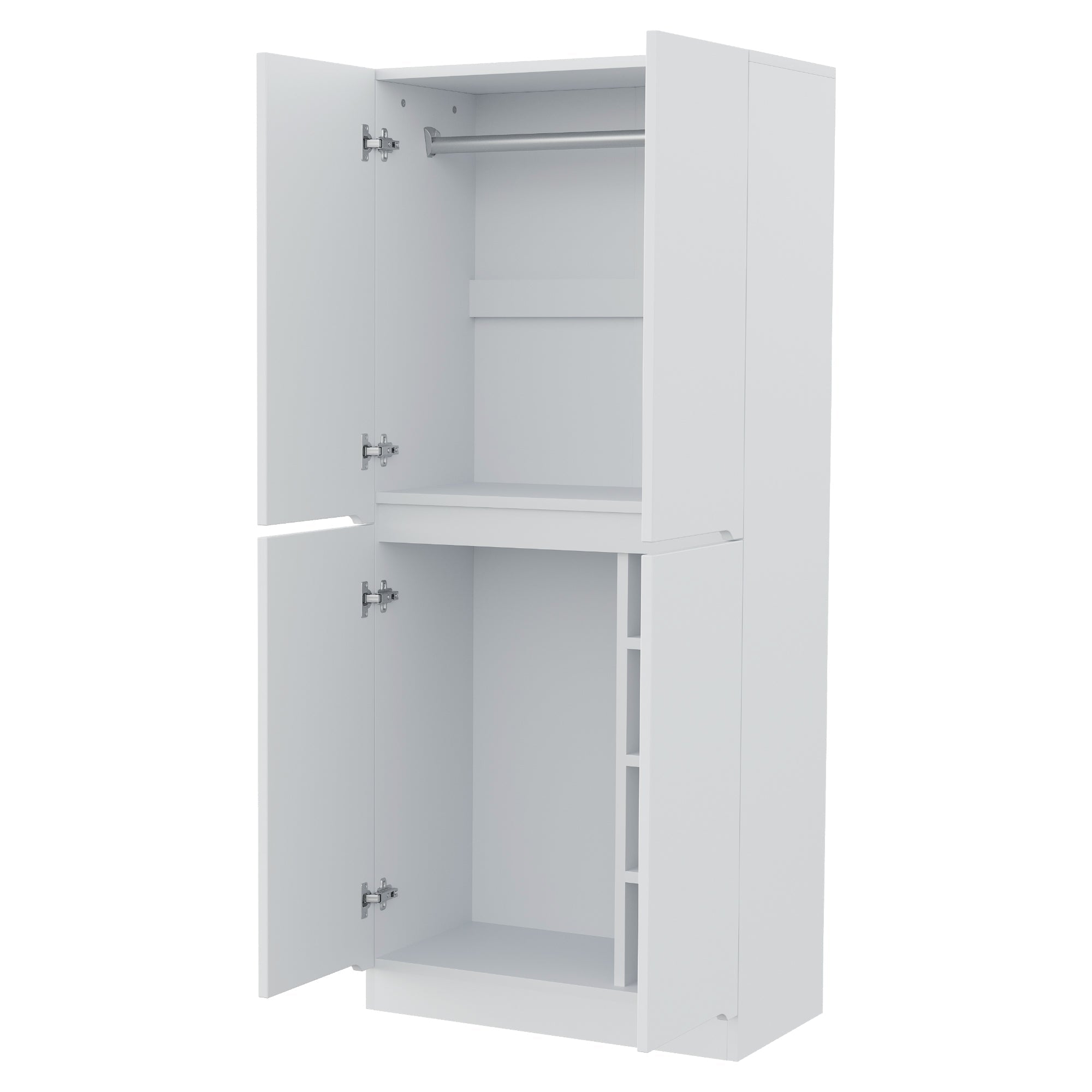 Tall Kitchen Cabinet with Ample Storage and Metal Accents, White and Wood Color
