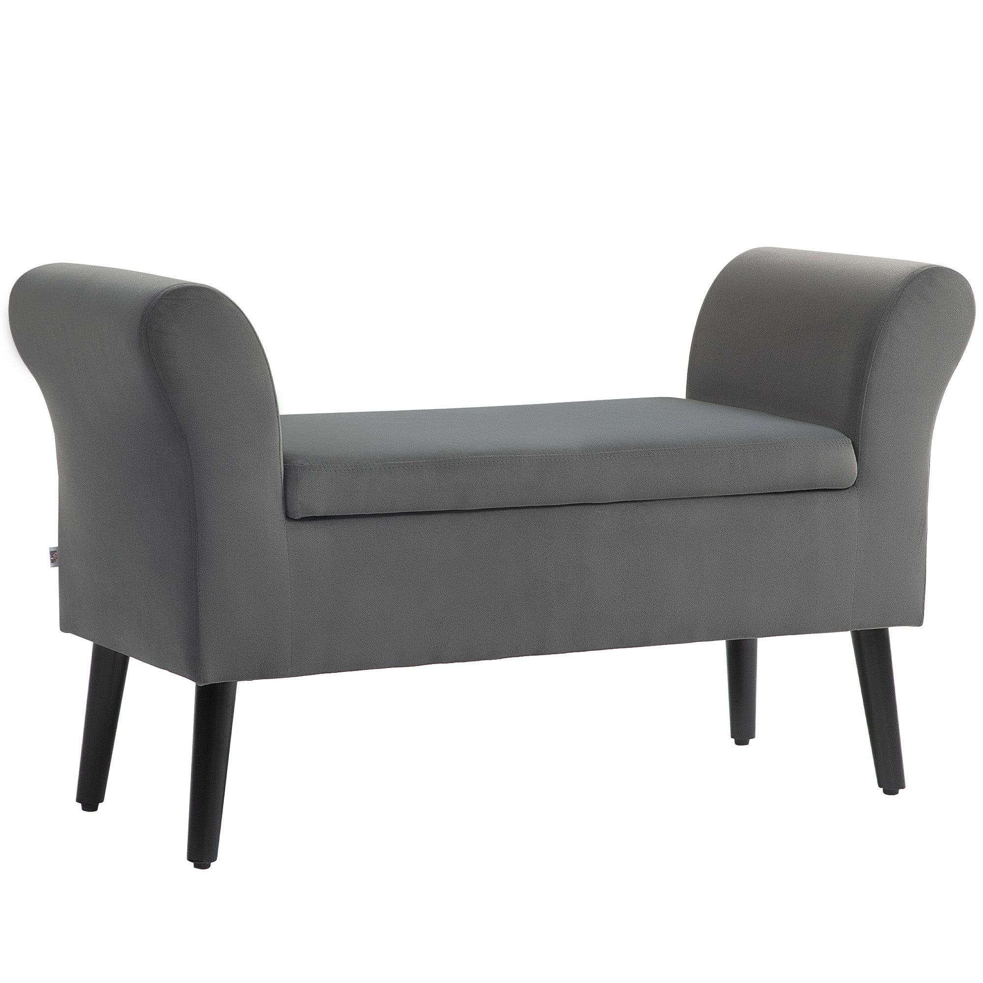 Upholstered Bench with Storage Space, Armrests, Dark Grey Velvet