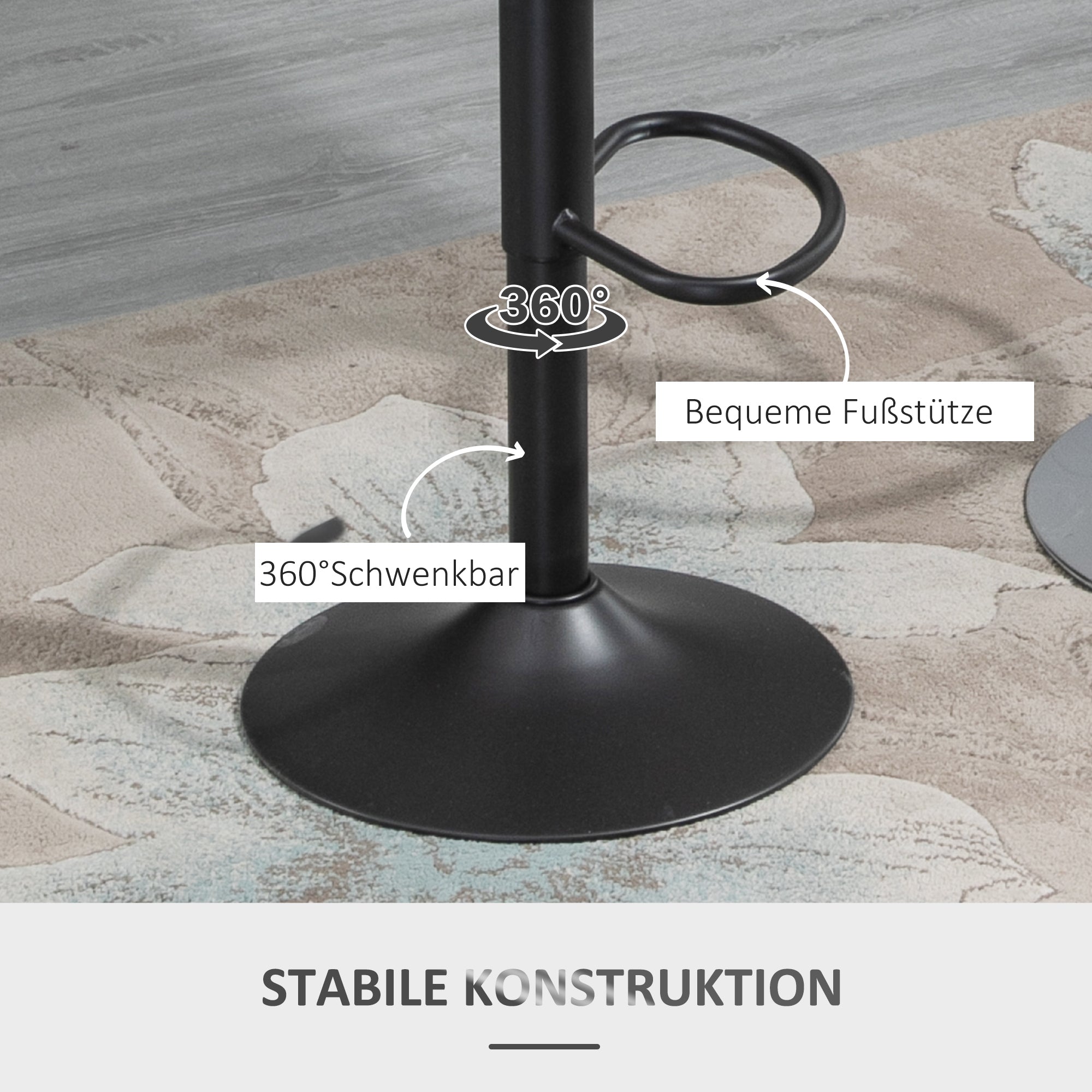 Bar Stool Set of 2, Swivel Height-Adjustable with Footrest, Leather-Look Gray