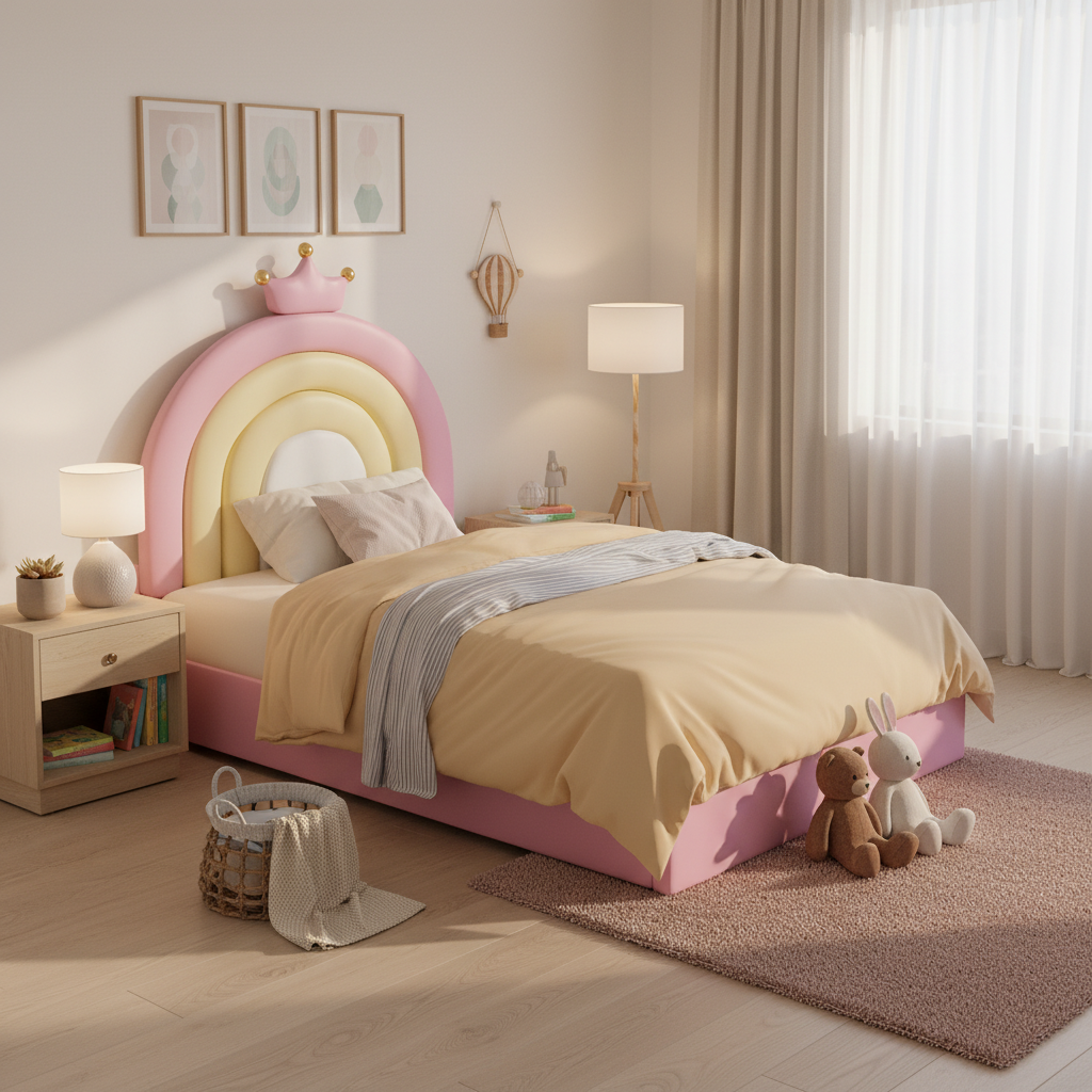 Upholstered Bed 90x200cm Hydraulic Adjustable Headboard - PU Pink