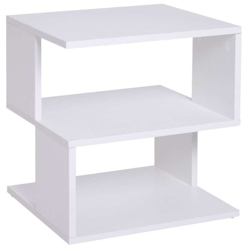Side Table Square Modern 2 Tier Storage Shelves White