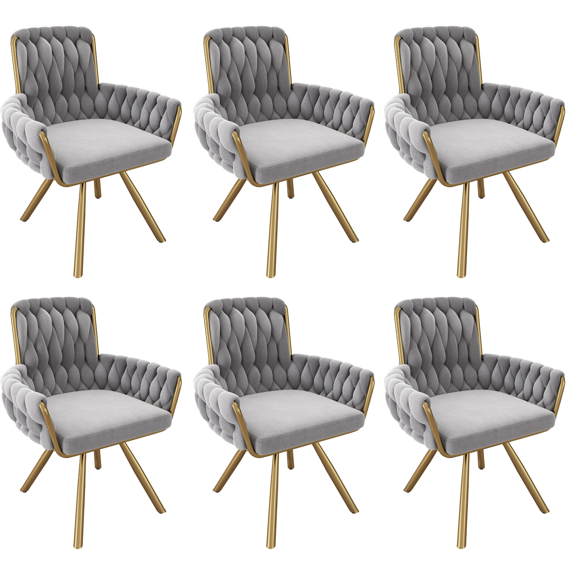 Velvet Dining Chair, Set of 6 Luxury Swivel Leisure Chairs with Metal Legs, Grey Velvet