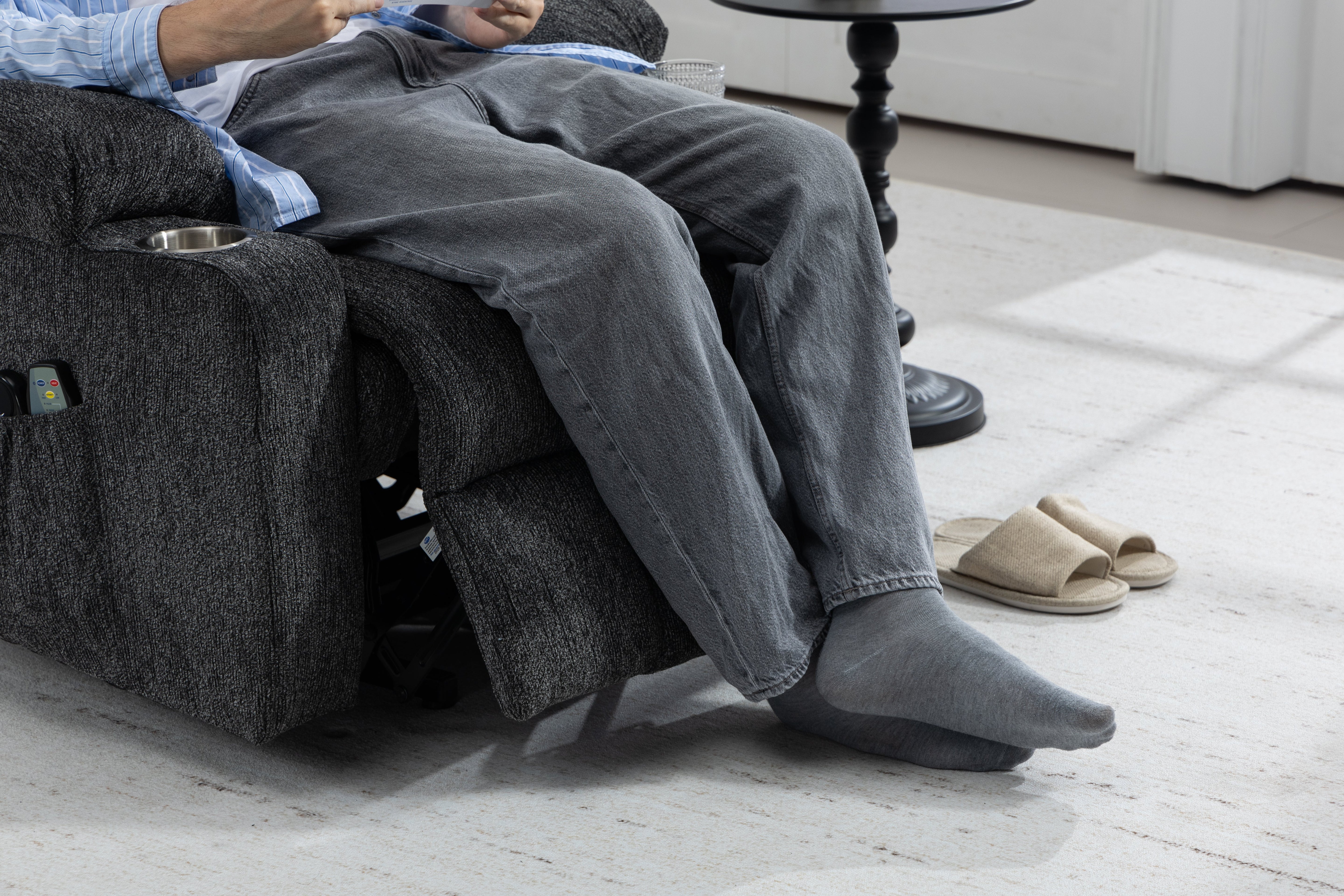Electric Armchair Lift Assist Massage Heat Footrest Cup Holder - Dark Grey