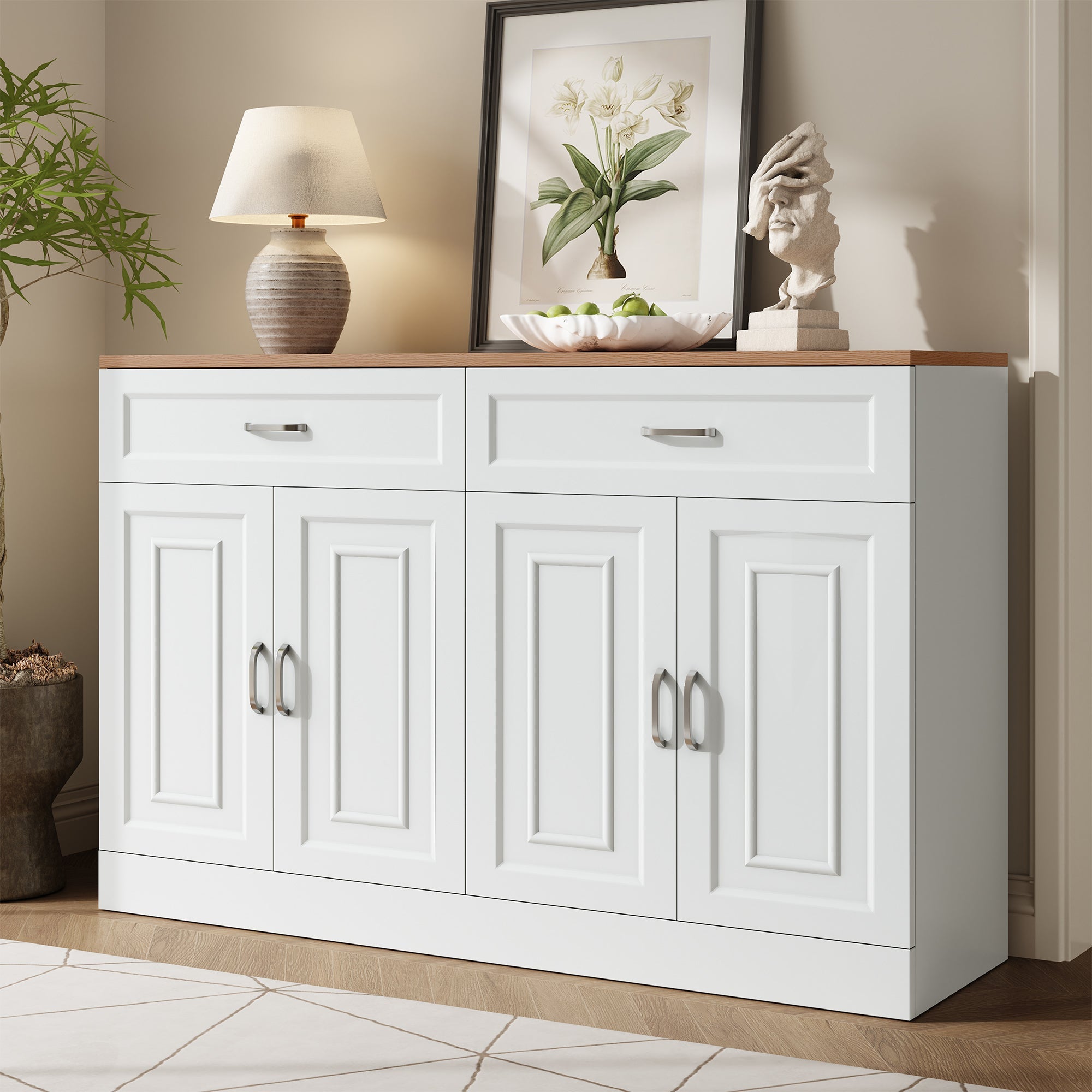Sideboard with Shelves and Rebounder, Natural Wood Grain