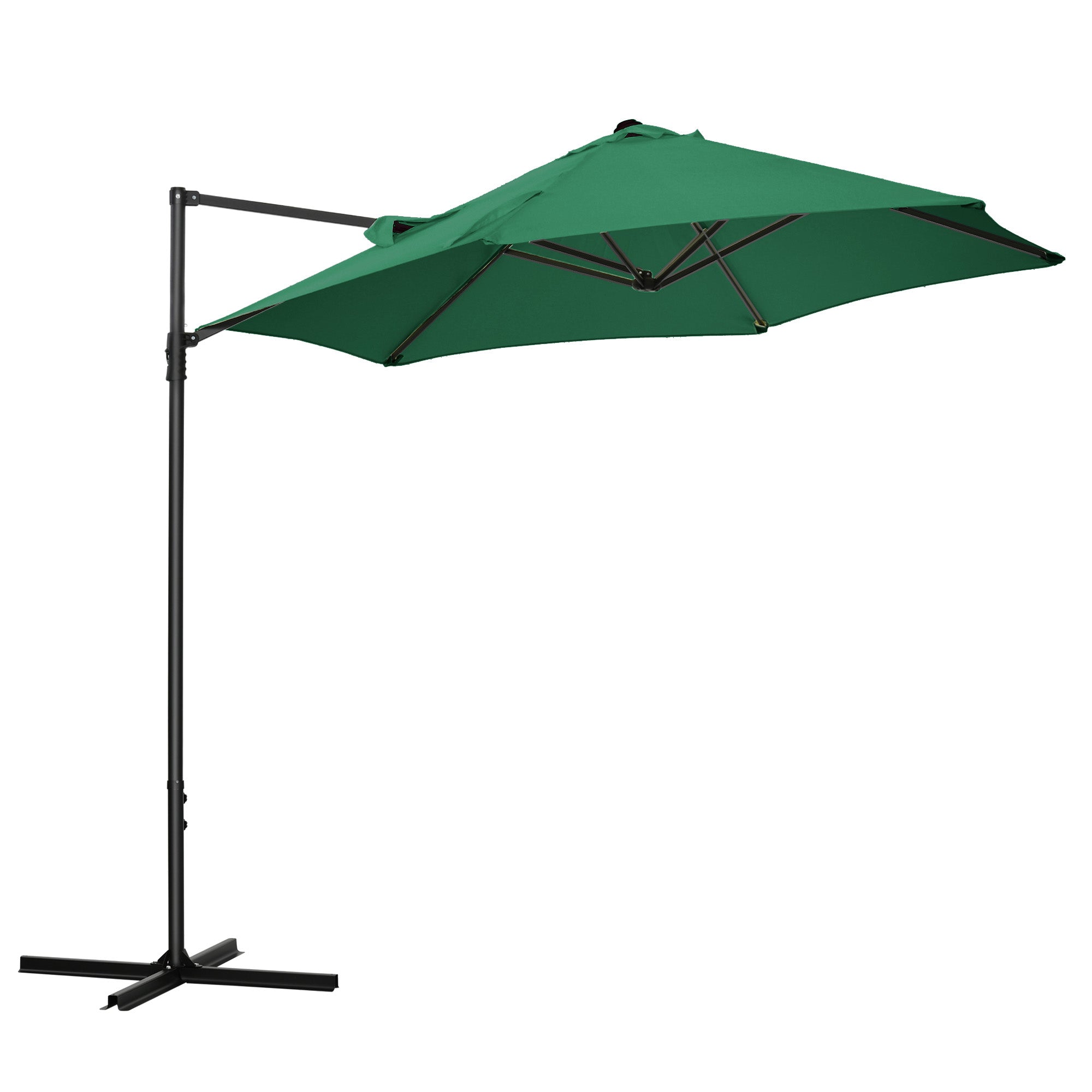 2.5M Garden Cantilever Parasol, Offset Roma 360° Rotation Cross Base, Green