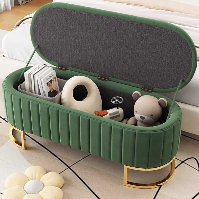 Storage Bench and Footstool with Storage Space, 120 x 40 cm, Green Velvet