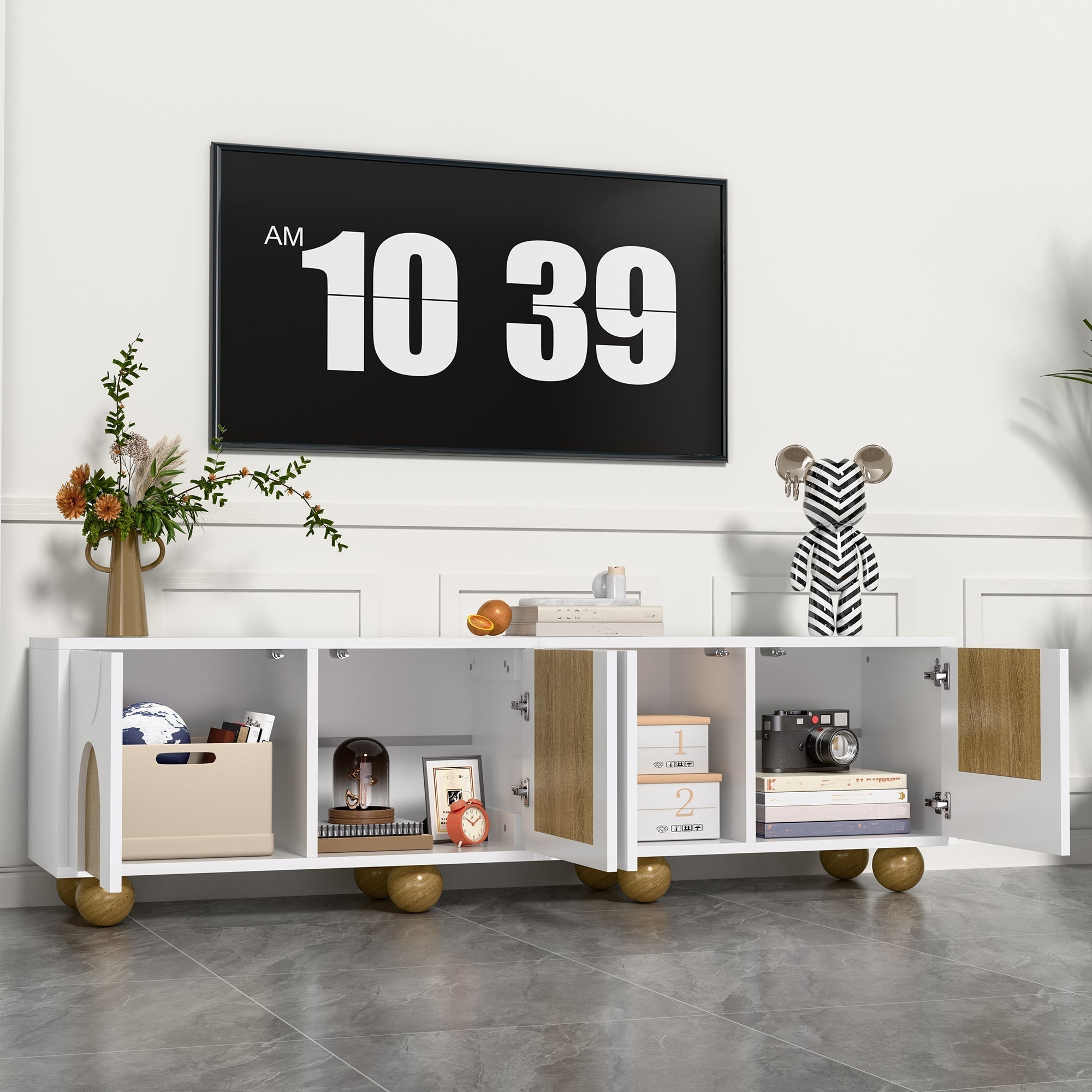 Low TV Stand 4 Doors 175cm - Vintage Wood Grain