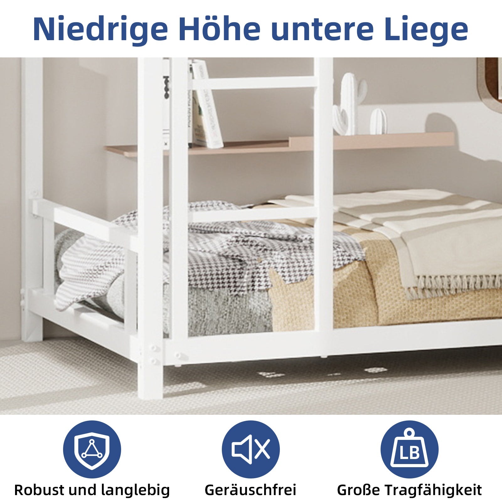 Metal Bunk Bed Twin Single Heavy Stable Low Noise Safety Railing, Metal