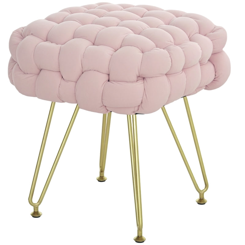 Footstool Bold Woven Velvet-Feel Pink