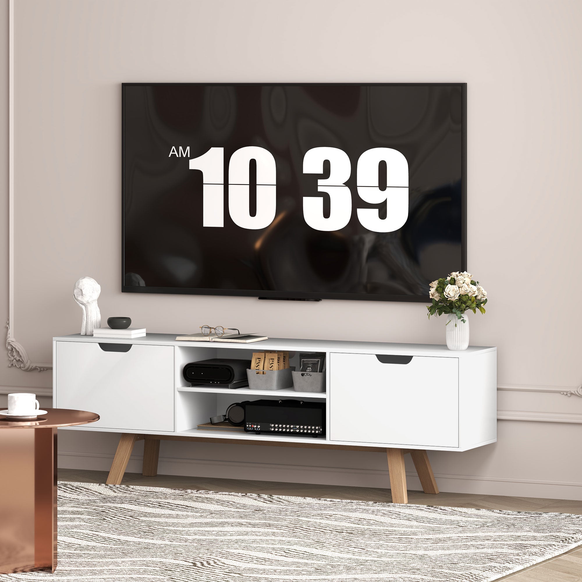 TV Cabinet, 65 inch TV Stand with Shelves, White