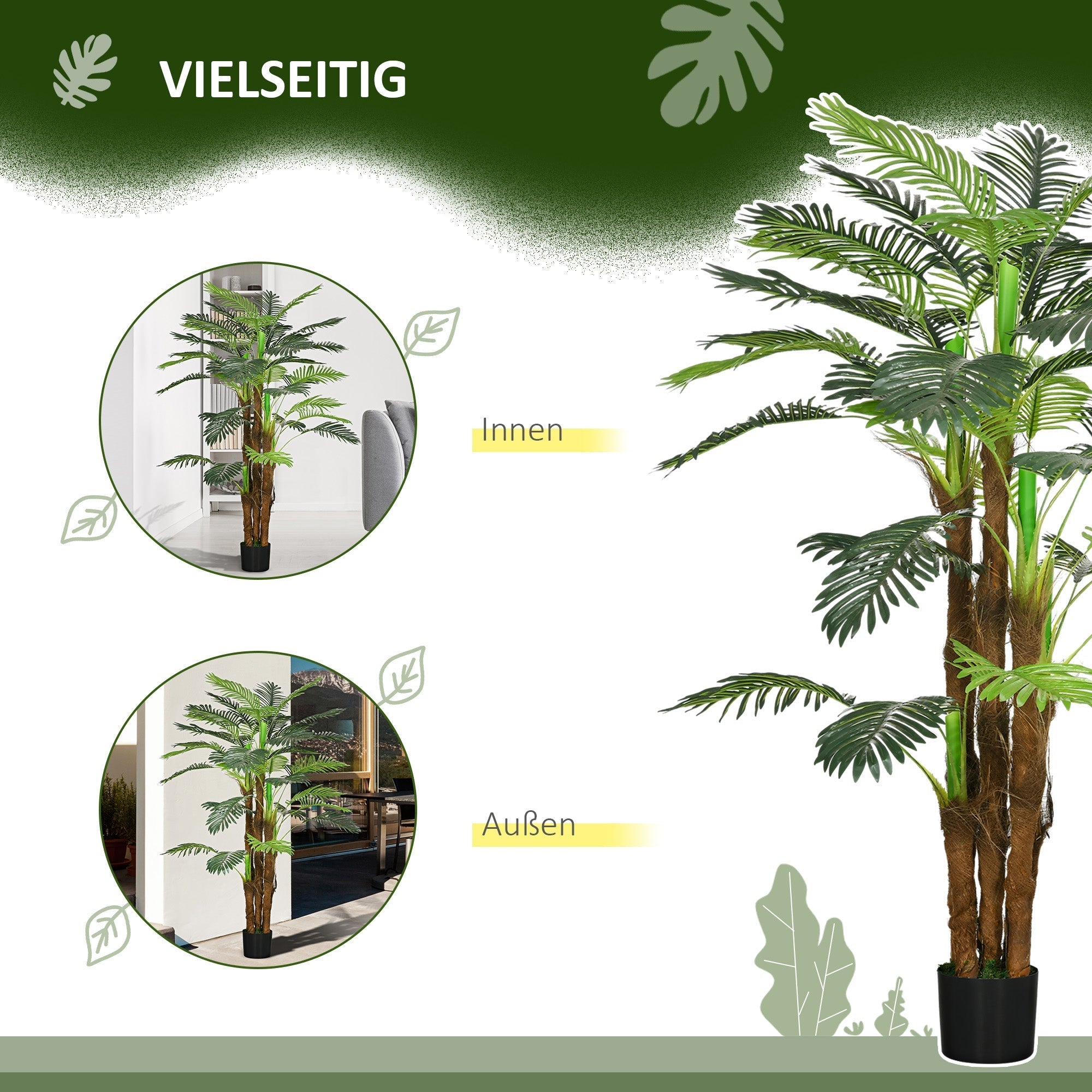Artificial Palm Tree, 160 cm, 36 Branches, Green