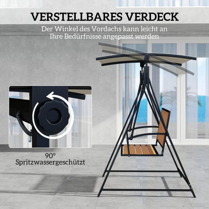 Porch Swing, 2-Seater, Adjustable Sunroof, Weatherproof, Black