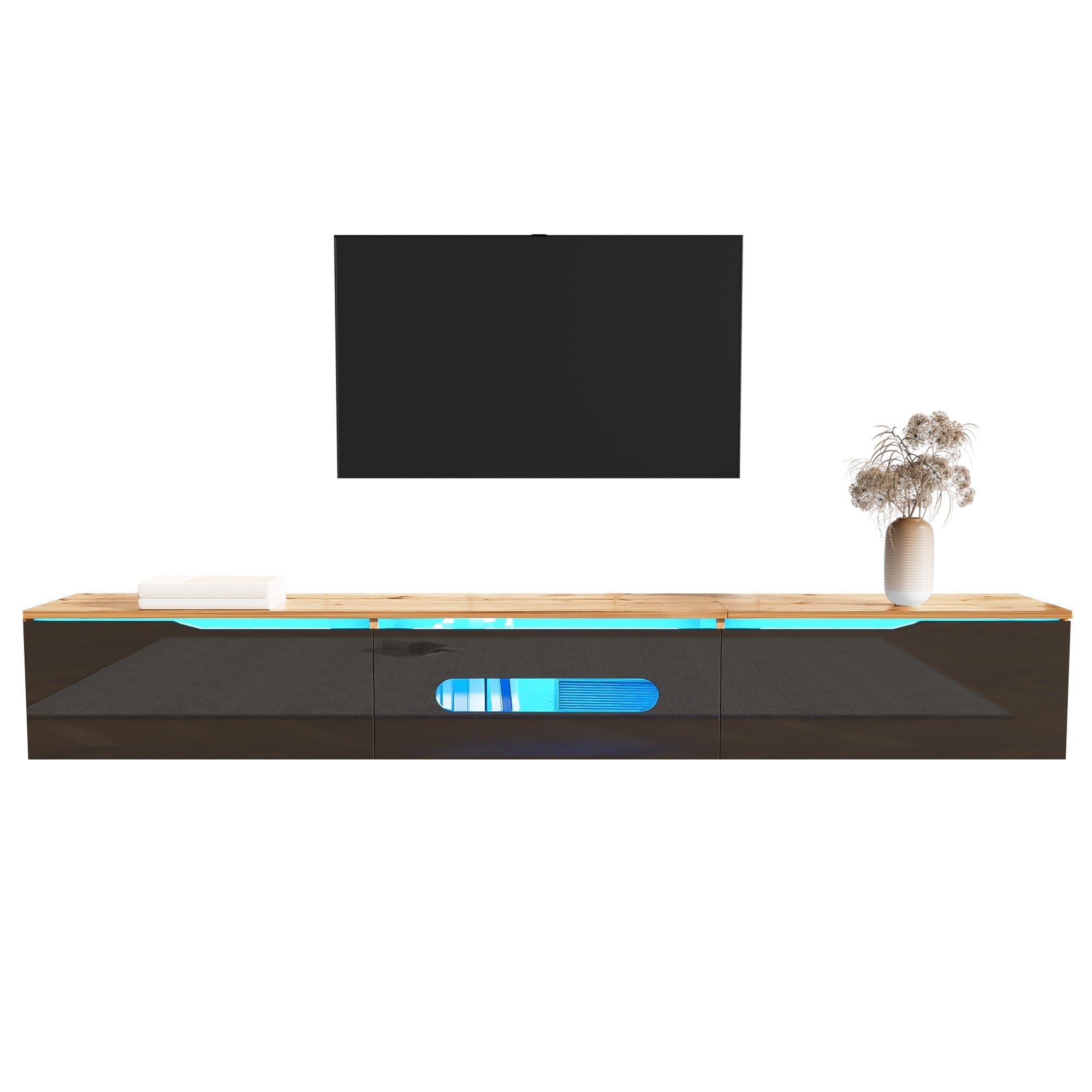 TV Cabinet 180cm Wall-Mountable 16-Color LED Lighting High-Gloss