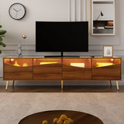 Modern TV Cabinet 180cm LED Lighting Storage, Wood Color/Gold Metal