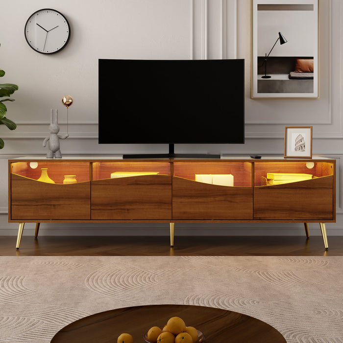 Modern TV Cabinet 180cm LED Lighting Storage, Wood Color/Gold Metal