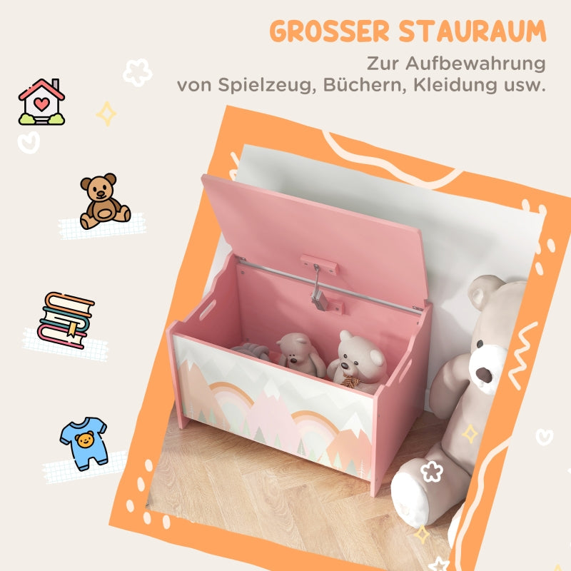 Toy Box Storage Chest Safety Hinge Animal Design - Pink