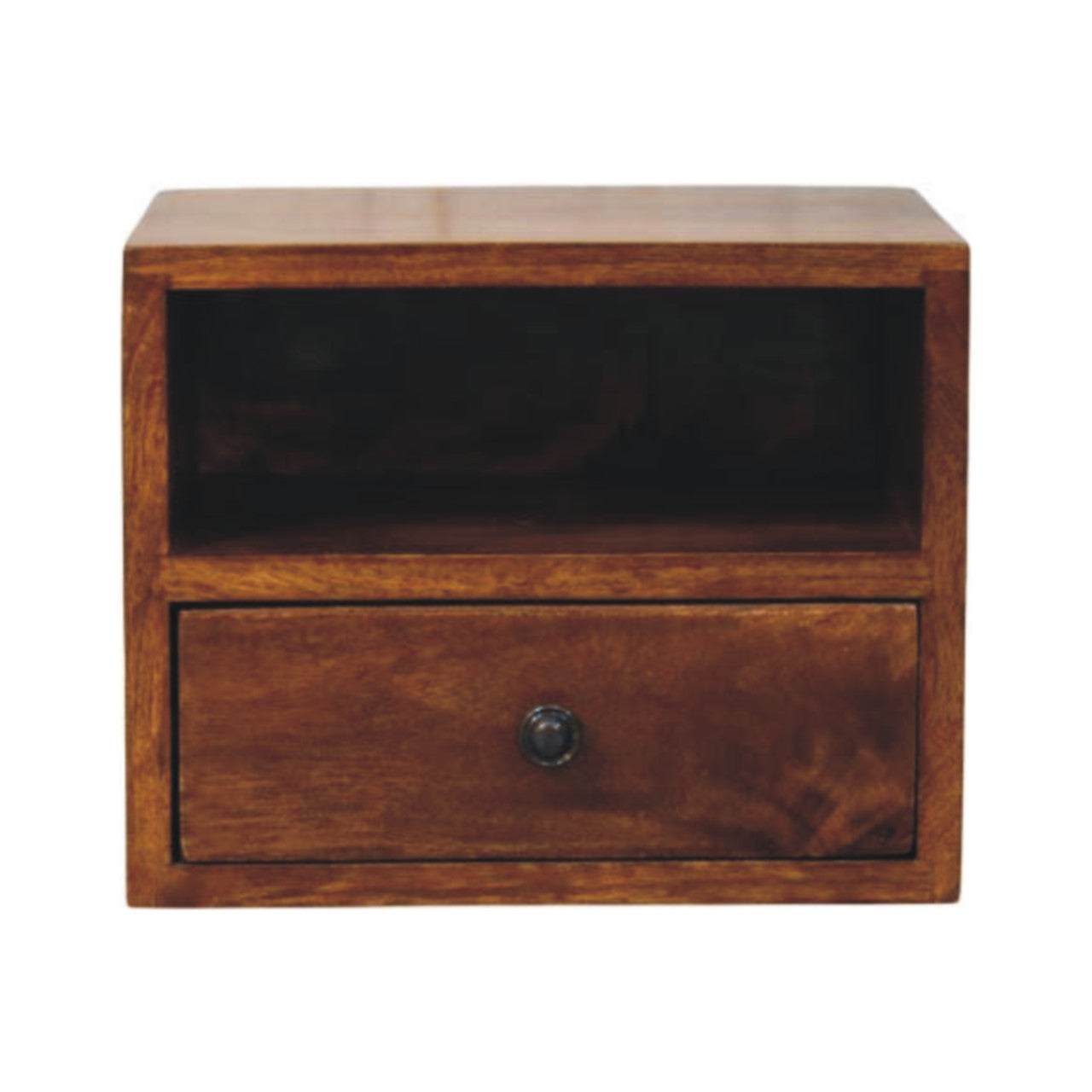 Solis Wall Mounted Nightstand, 1-Drawer, Chestnut Wood