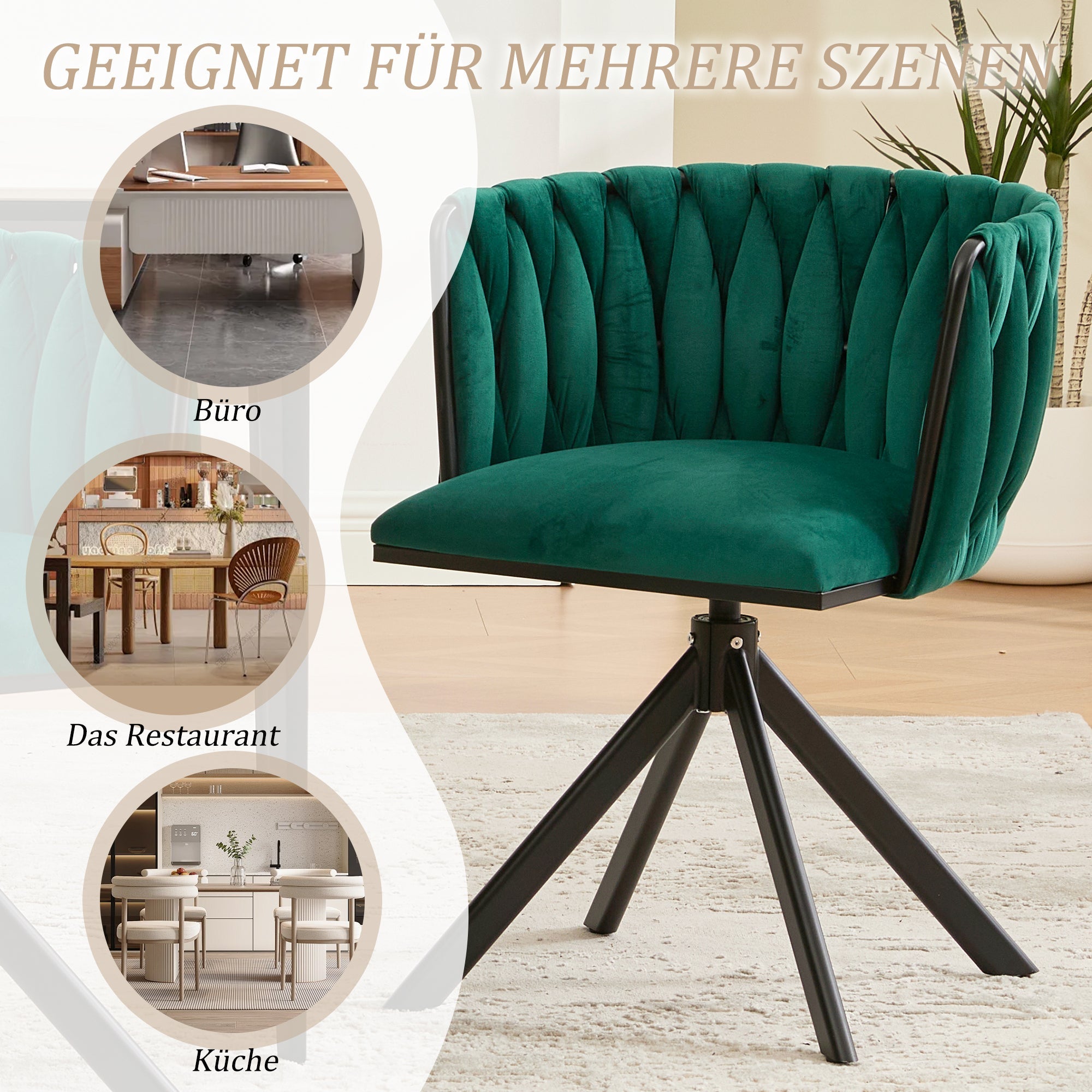 Velour Armchair, Heavy-Duty Metal Frame, 180° Swivel, Ergonomic, Velvety