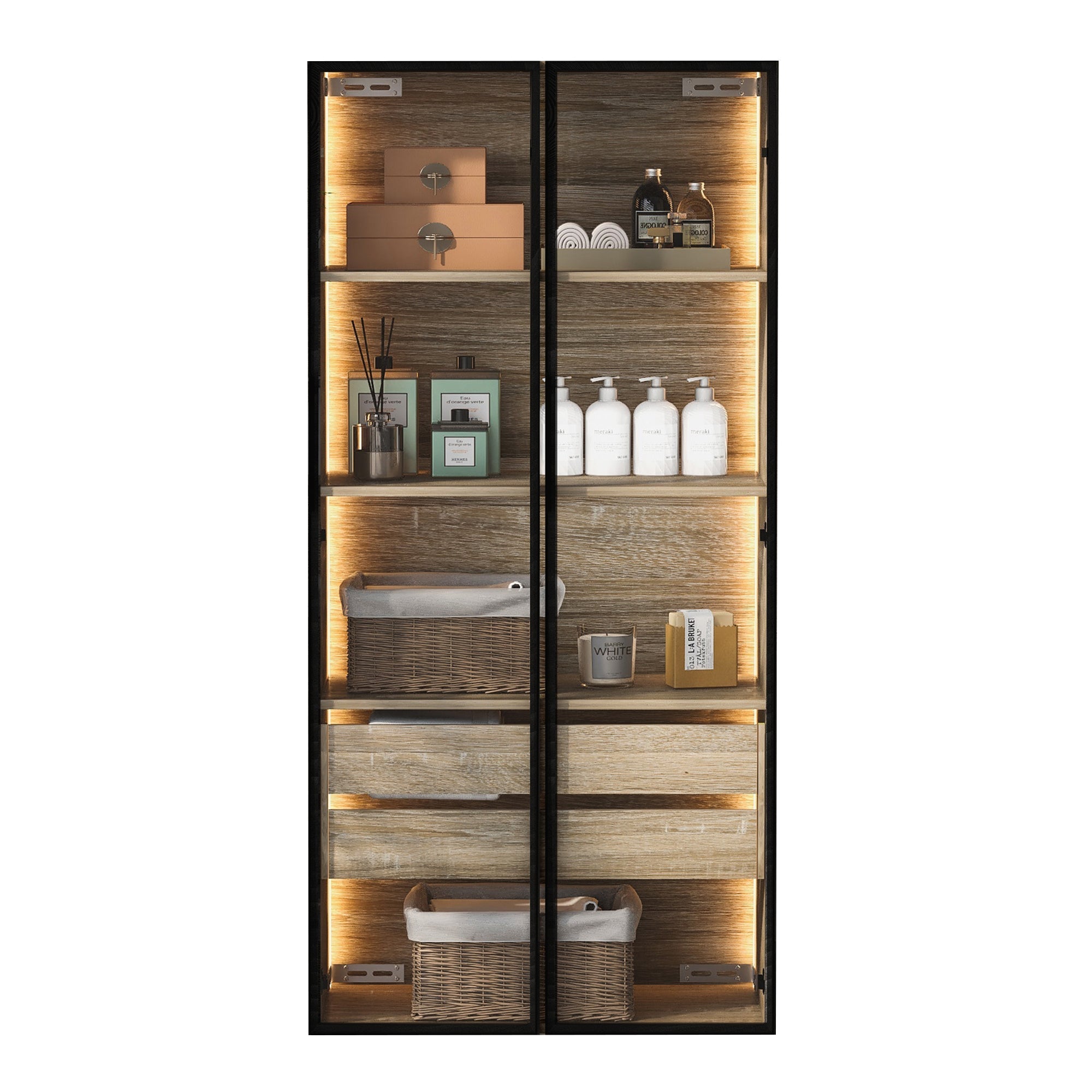 Bathroom Cabinet, 73cm, 2 Drawers & 2 Doors, Glass