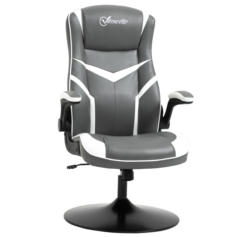 Gaming Chair Ergonomic Adjustable Height Swivel PVC Leather Grey