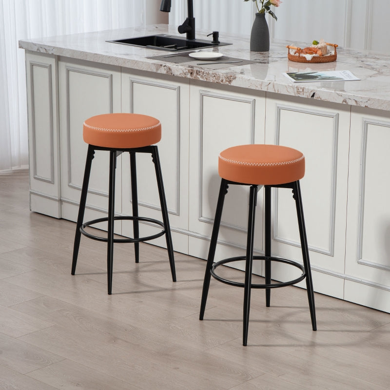 Set of Two Bar Stools Faux Leather Brown/Black