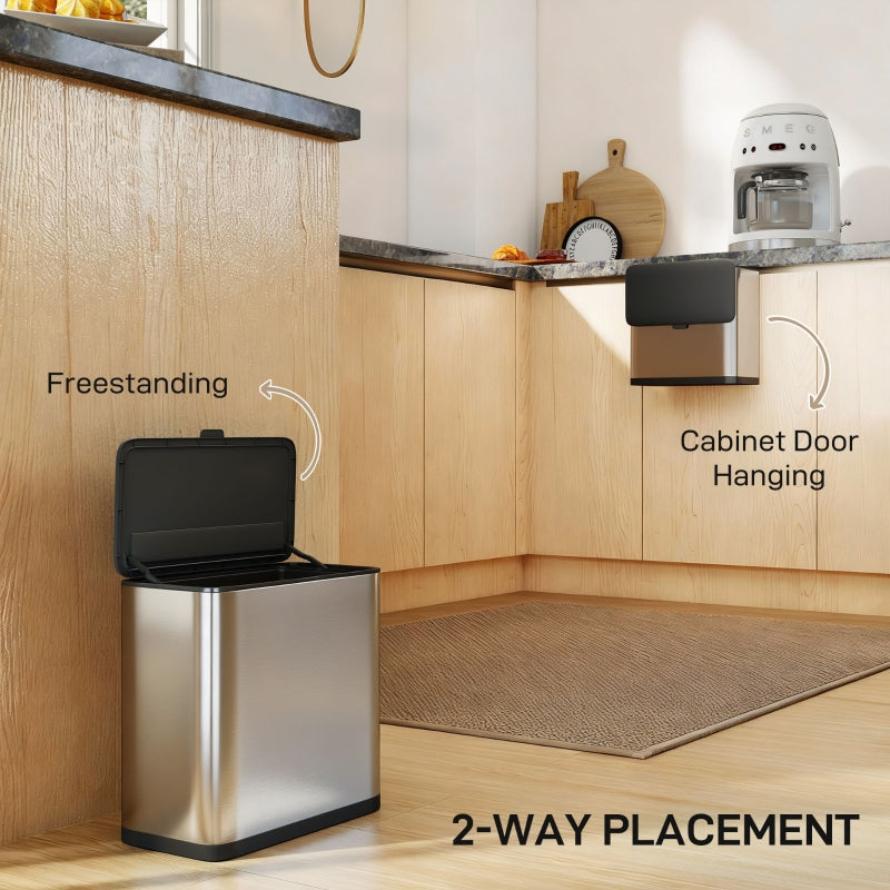 8L Hanging Kitchen Bin with Lid and Removable Inner Bucket, Stainless Steel