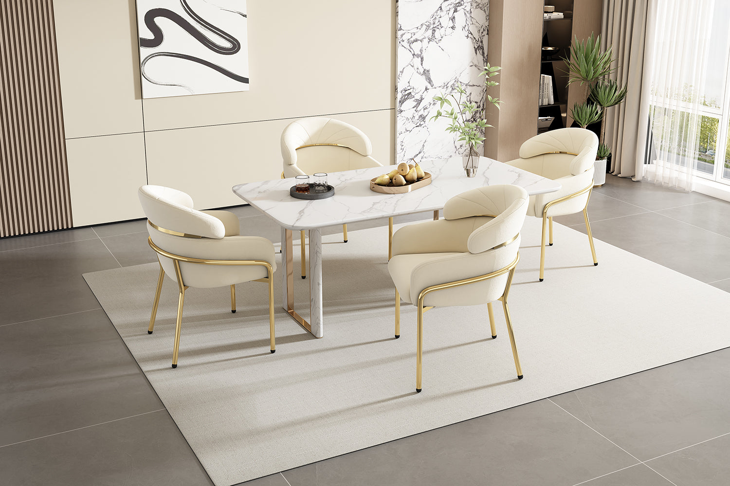 Set of 2 Dining Chairs with Metal Legs and Lightweight Luxury Design, Beige Velvet