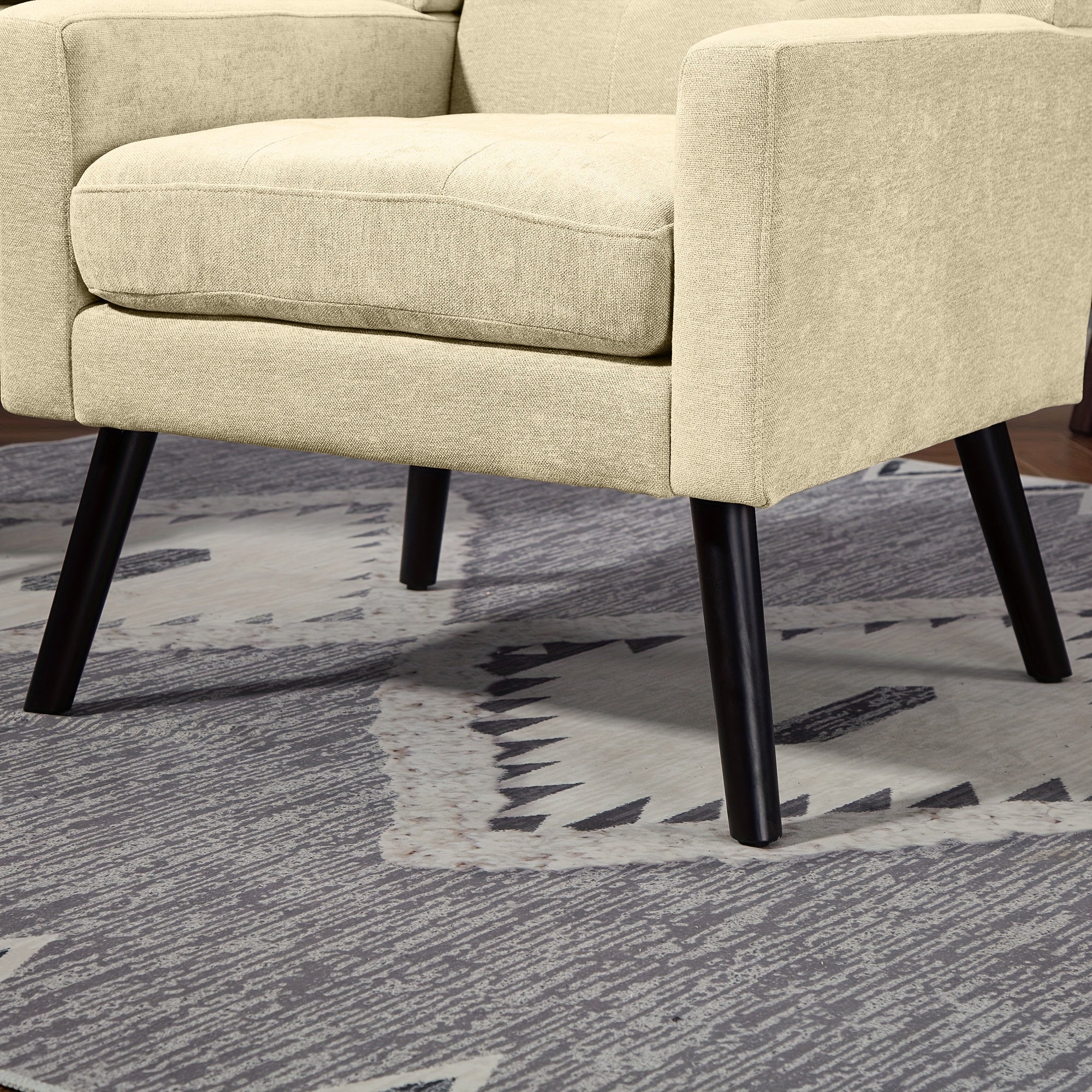 Armchair Mid-Century Modern Buttoned Suede Solid Wood Legs