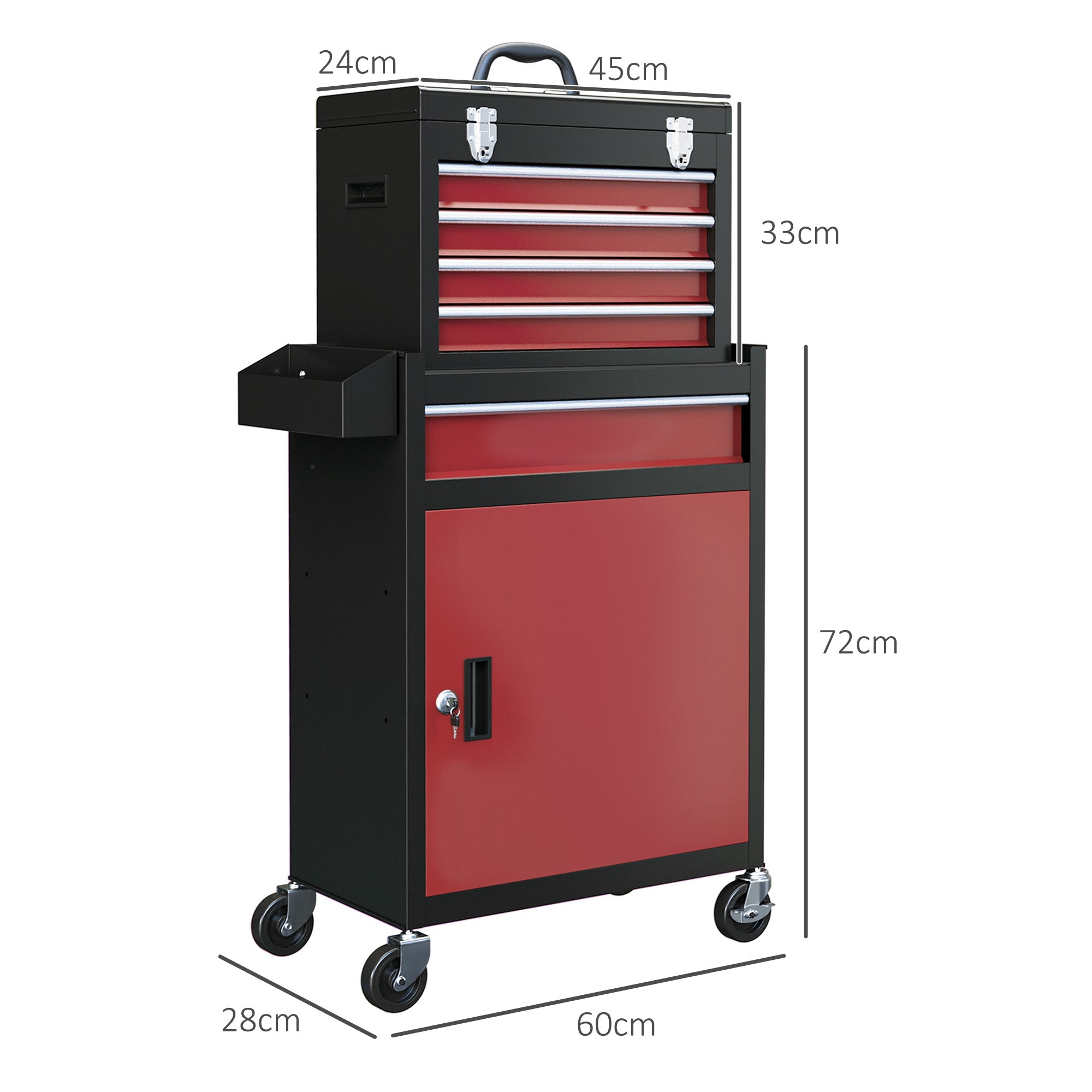 Workshop trolley, 5 drawers, lockable mobile, 130 kg load, steel black and red