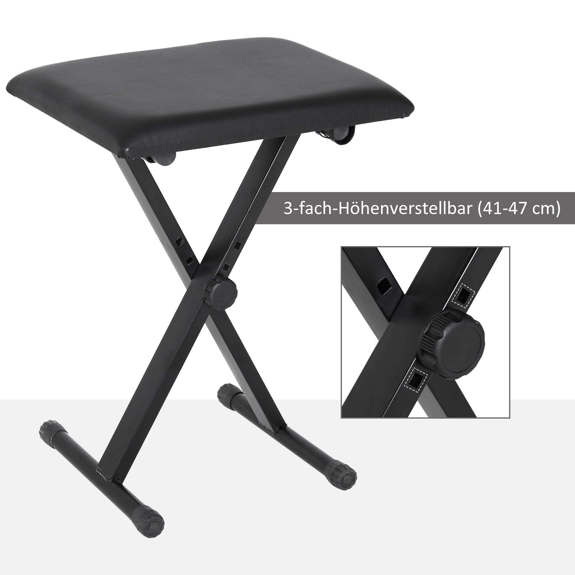 Piano Stool/Bench, Height Adjustable Foldable Metal, Black Faux Leather