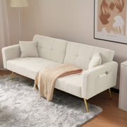Sofa Bed, 3-Angle Adjustable Back, Gold Legs & Storage Pockets, Sherpa Fabric