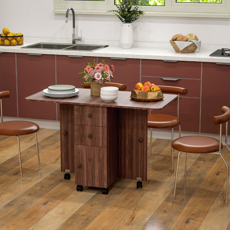 Multi-Storage Drop Leaf Dining Table, Six-Person Expanding, Distressed Brown