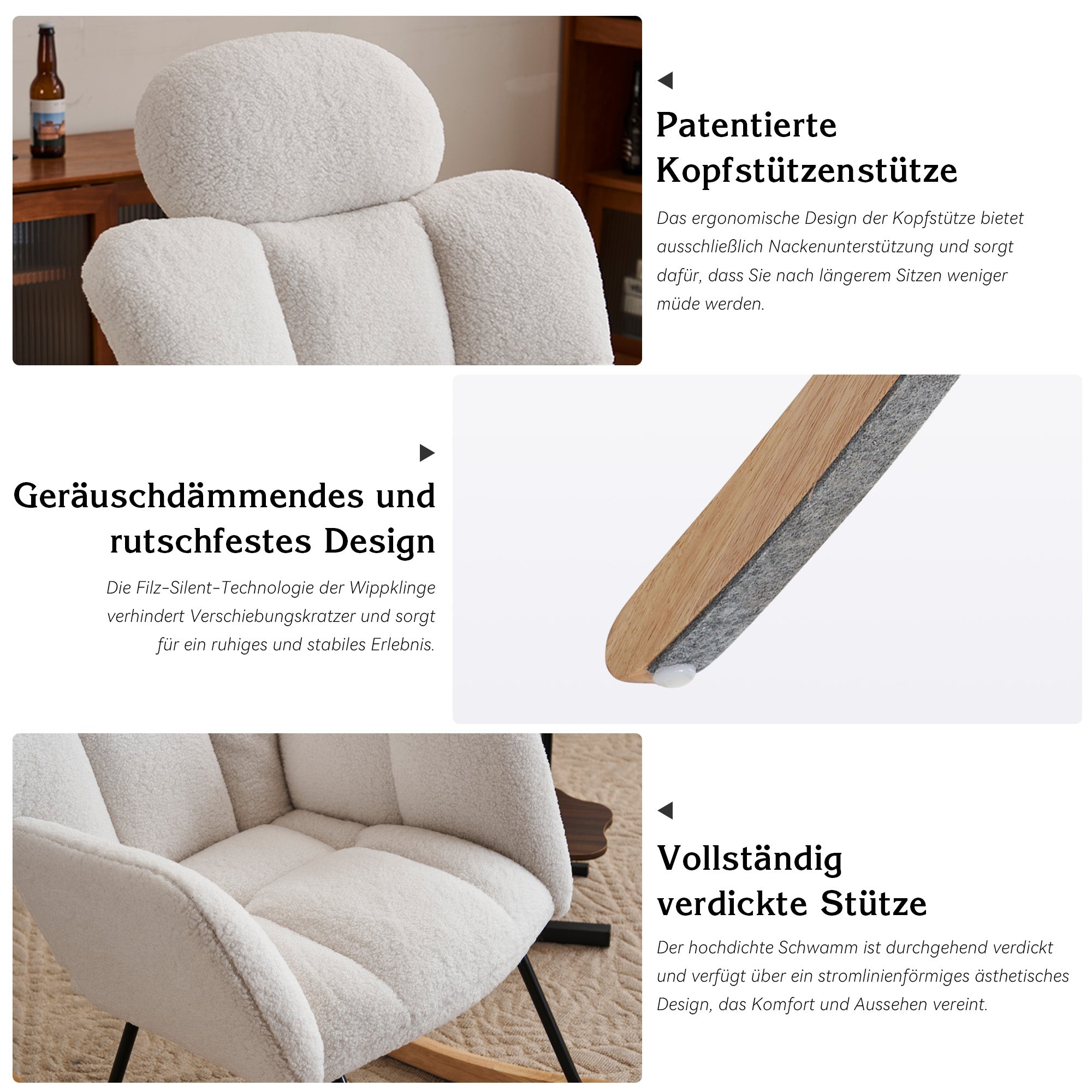 055 Rocking Chair, Tufted Upholstered Seat, White