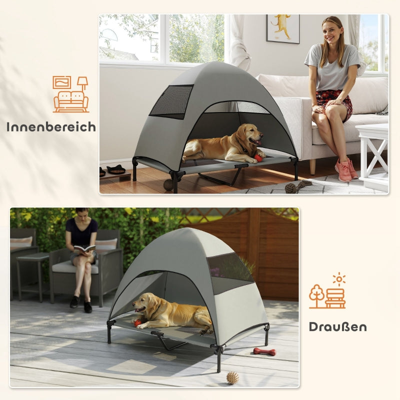 Outdoor Hundebett, erhöht mit Dach für große Hunde, hellgrau