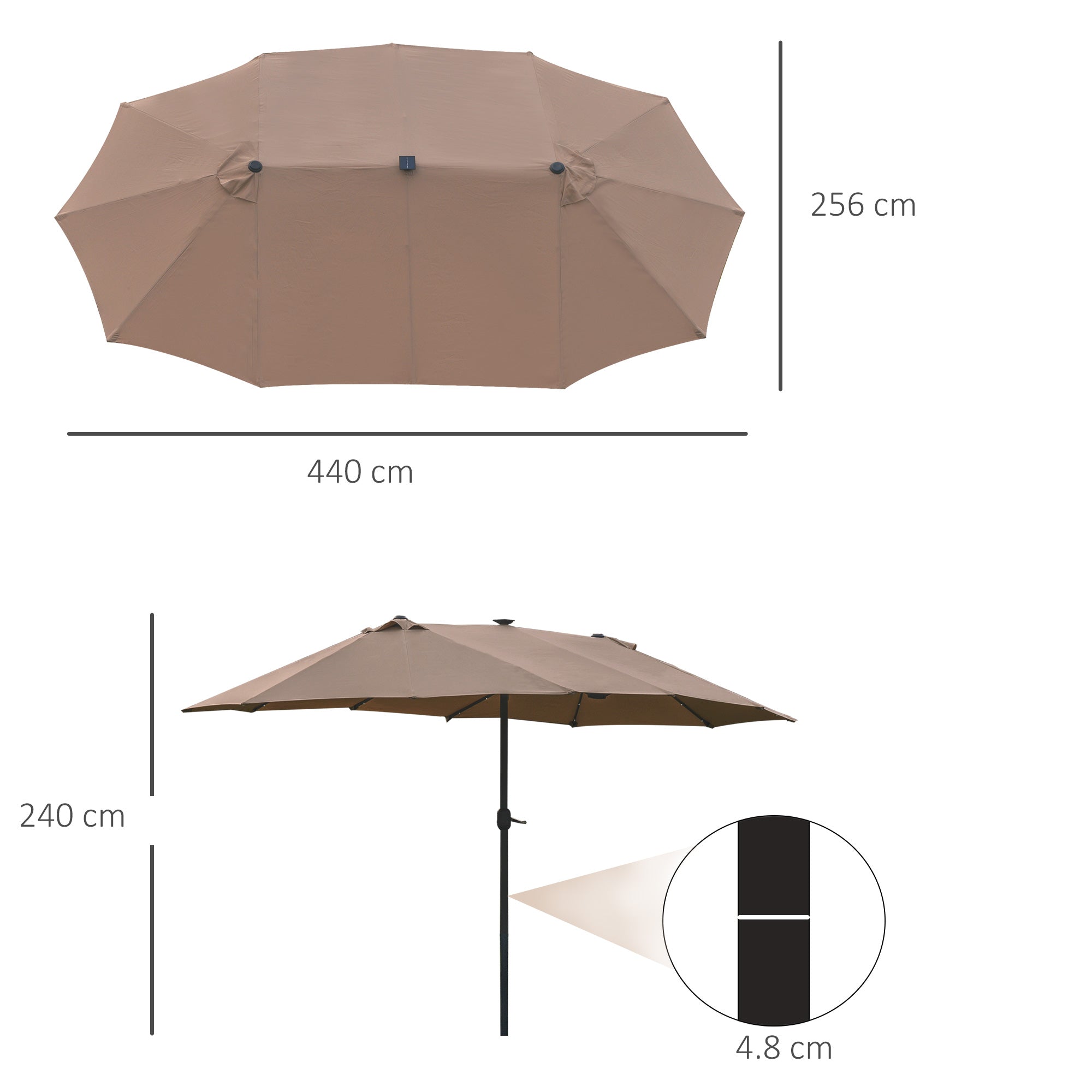 Parasol Double, LED Oval, Khaki