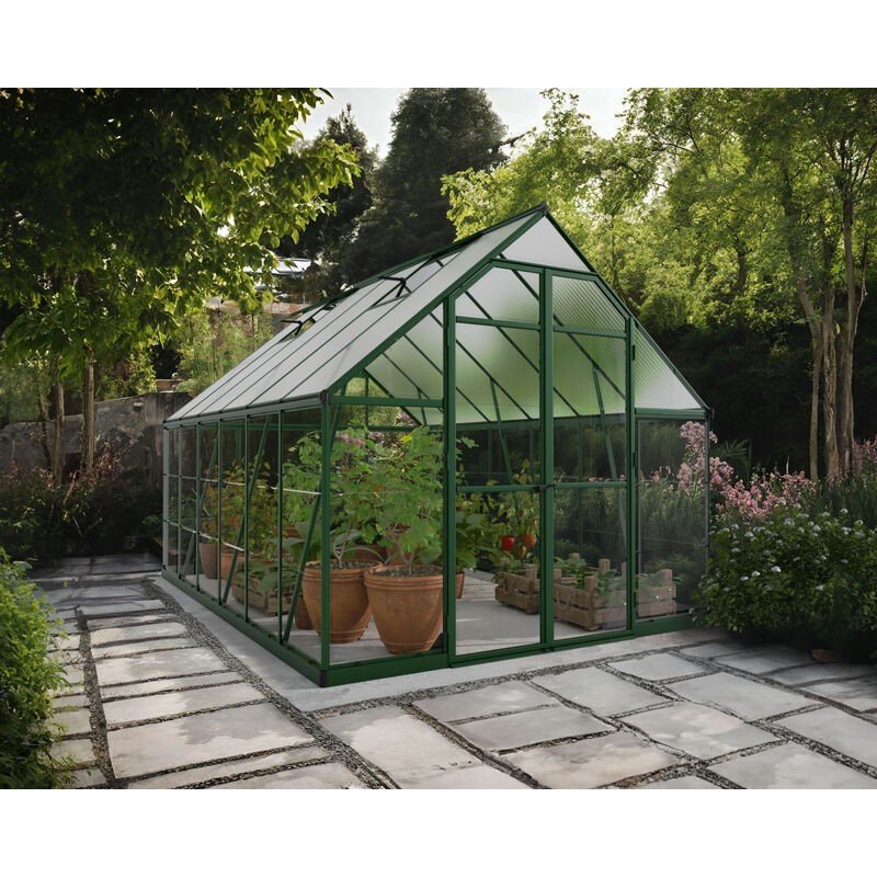 Balance 8 ft. x 12 ft. Greenhouse Kit - Green Structure & Hybrid Panels - Rathwood Store