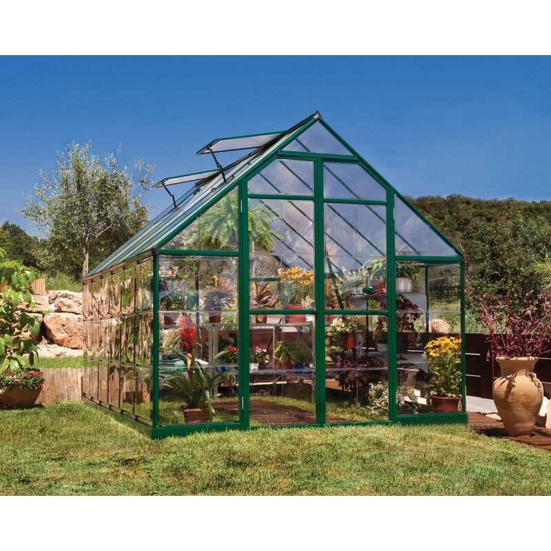Balance 8 ft. x 12 ft. Greenhouse Kit - Green Structure & Hybrid Panels - Rathwood Store