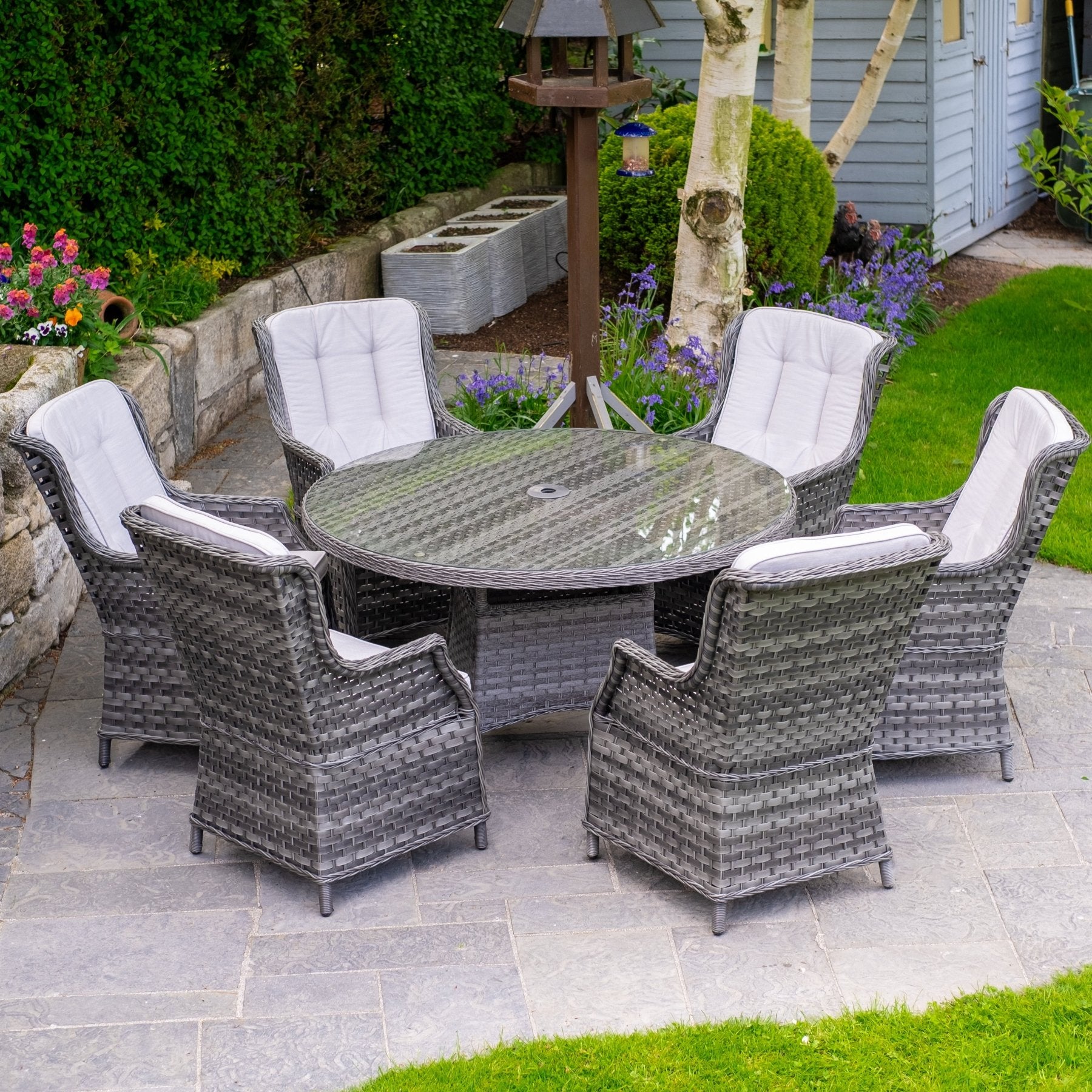 Bali Delux - 6 Seat Set with 135cm Round Table (Grey) - Rathwood Store