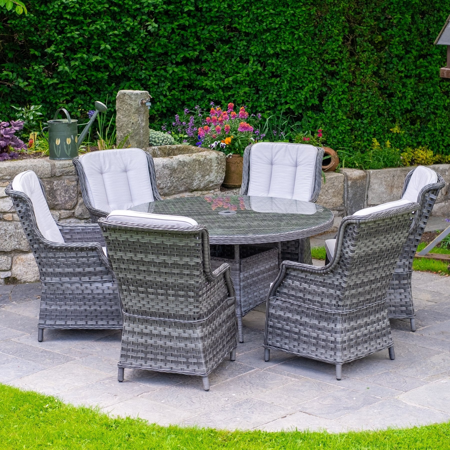 Bali Delux - 6 Seat Set with 135cm Round Table (Grey) - Rathwood Store