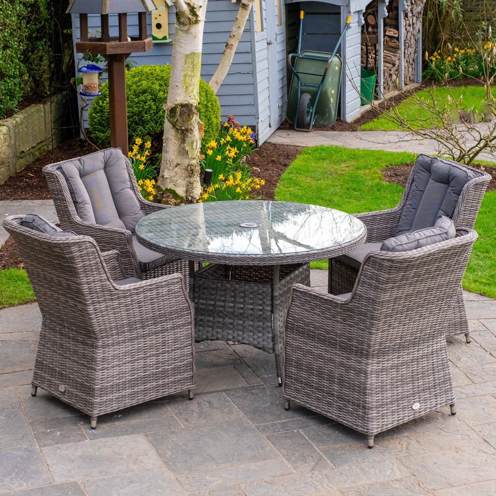 Bali Deluxe - 4 Seat Set with 120cm Round Table (Grey) - Rathwood Store